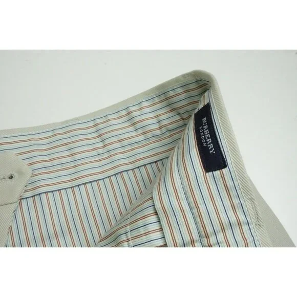 Burberry London Beige Khaki 100% Cotton Mens Pants Trousers Sz 48 EU NEW